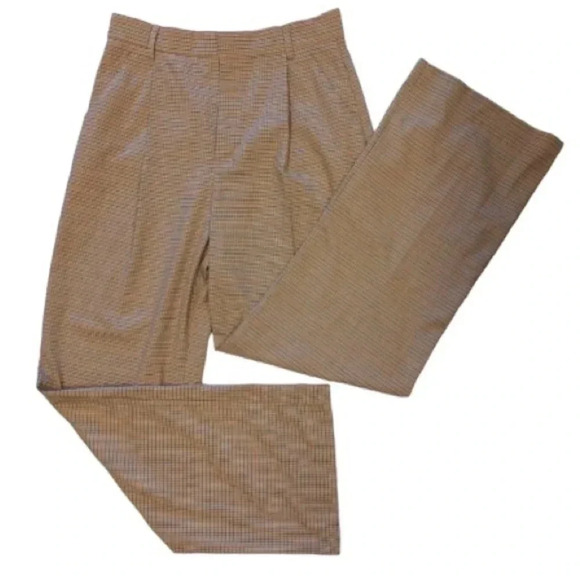 Zara Brown Pleated  Plaid Slacks Dress Pants Size Large - Picture 1 of 7
